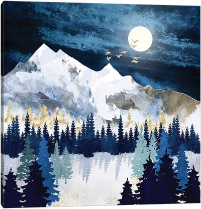 Moonlit Snow Canvas Art Print - Mountain Art