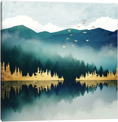 Mist Reflection Canvas Art Print - Pine Tree Art