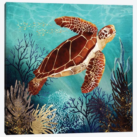 Metallic Sea Turtle Canvas Print #SFD356} by SpaceFrog Designs Canvas Artwork