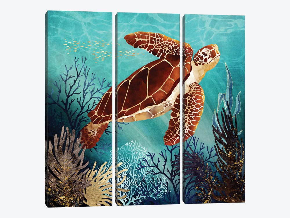 Metallic Sea Turtle by SpaceFrog Designs 3-piece Canvas Wall Art