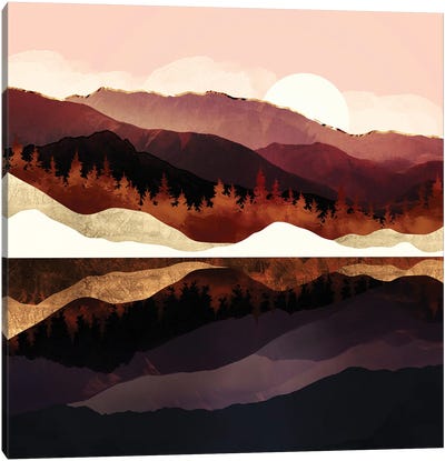 Rose Mountain Reflection Canvas Art Print - Jewel Tones