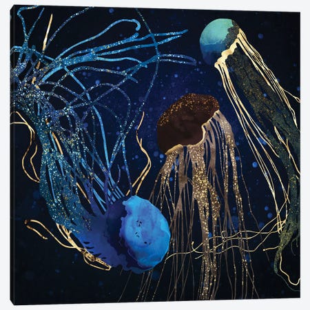 Metallic Jellyfish IV Canvas Print #SFD377} by SpaceFrog Designs Canvas Artwork