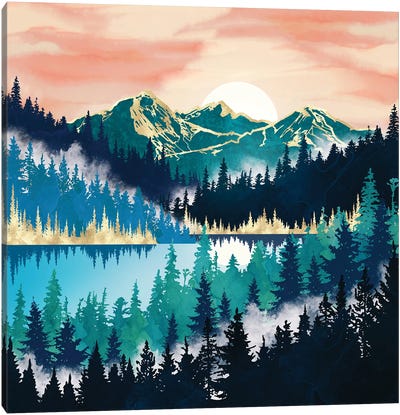 Lake Mist Canvas Art Print - Pine Tree Art