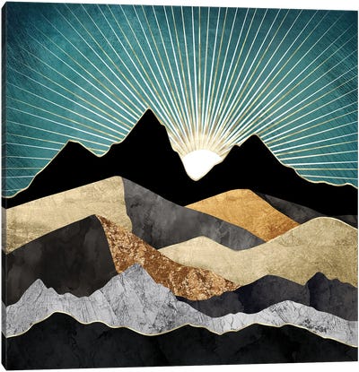 Metallic Daybreak Canvas Art Print - Mountain Sunrise & Sunset Art