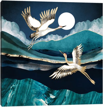 Midnight Cranes Canvas Art Print - Crane Art