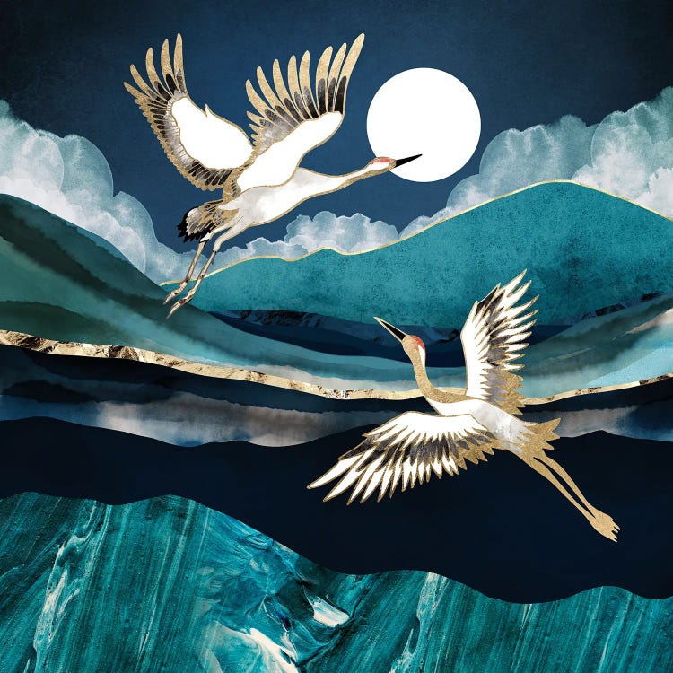 Midnight Cranes by SpaceFrog Designs wall art