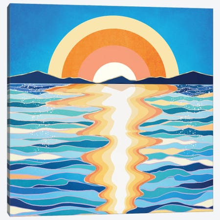 Retro Ocean Sun Canvas Print #SFD392} by SpaceFrog Designs Canvas Art Print