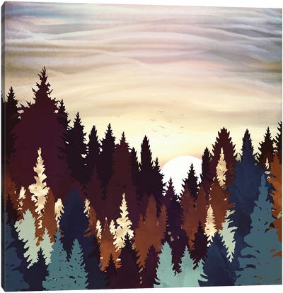Autumn Forest Sunset Canvas Art Print - Pine Tree Art