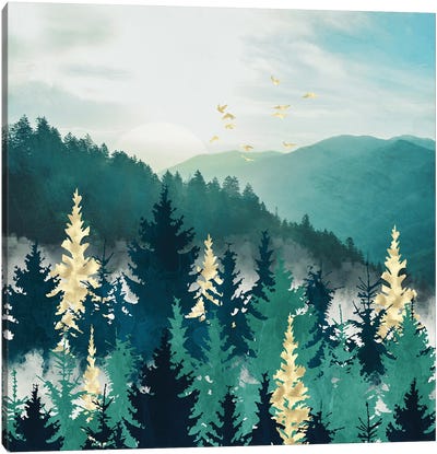 Blue Forest Mist Canvas Art Print - Abstract Floral & Botanical Art