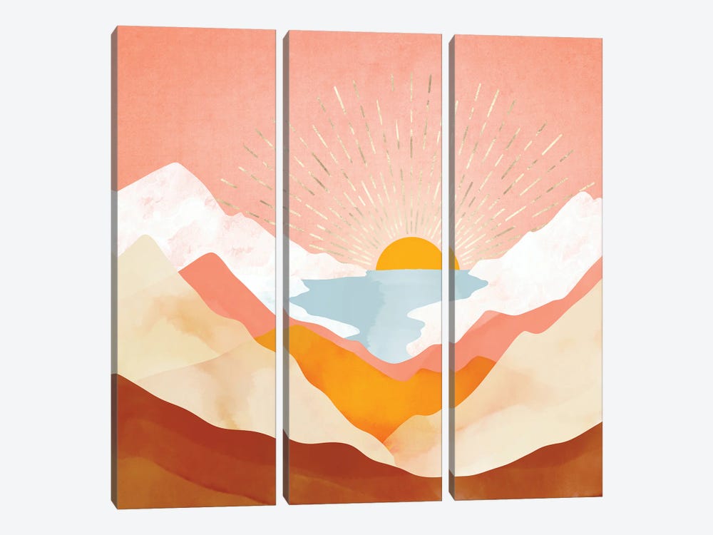 Retro Lake Sunset by SpaceFrog Designs 3-piece Canvas Wall Art