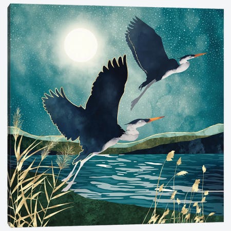 Evening Heron Canvas Print #SFD431} by SpaceFrog Designs Canvas Art