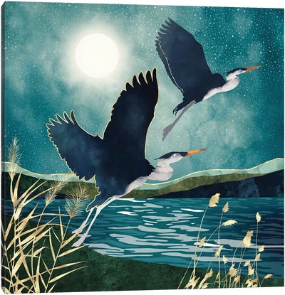 Evening Heron Canvas Art Print - Moon Art