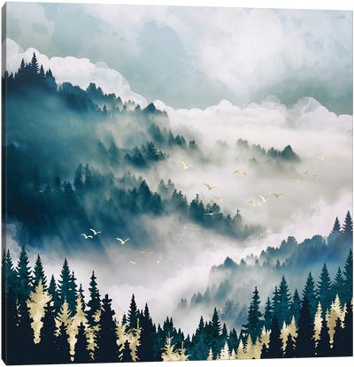 Misty Mountains Canvas Art Print - Pine Tree Art