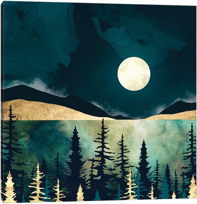 Forest Moon Canvas Art Print - Pine Tree Art