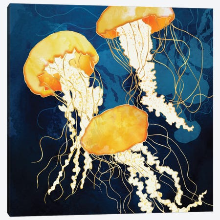 Yellow Metallic Jellyfish Canvas Print #SFD443} by SpaceFrog Designs Art Print