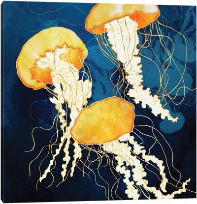 Yellow Metallic Jellyfish Canvas Art Print - Jellyfish Art