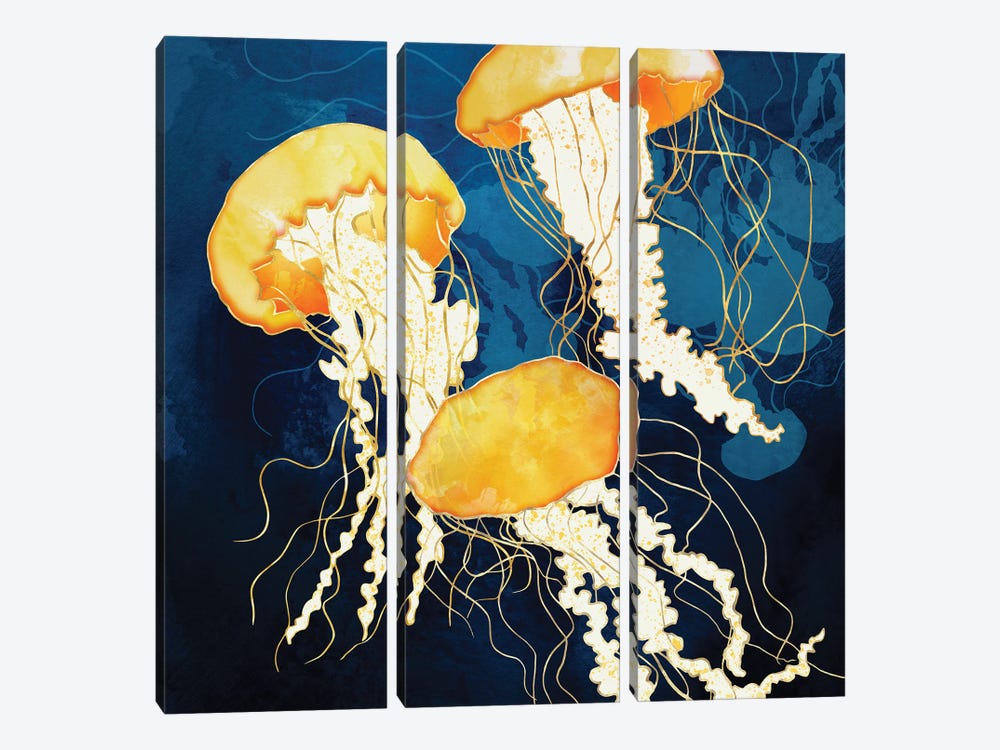 Yellow Metallic Jellyfish by SpaceFrog Designs 3-piece Canvas Print