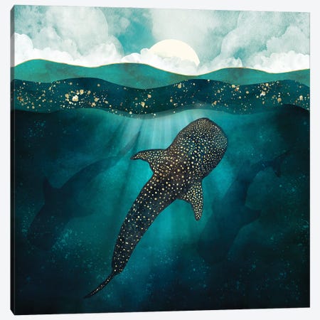 Metallic Whale Shark Canvas Print #SFD445} by SpaceFrog Designs Canvas Art