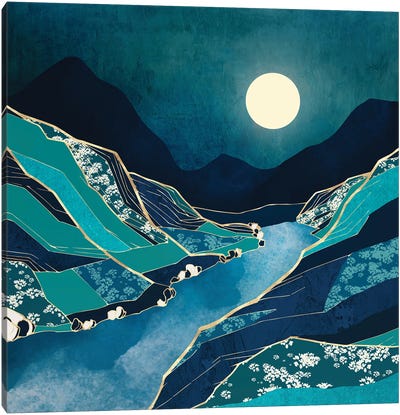Spring River Night Canvas Art Print - River, Creek & Stream Art