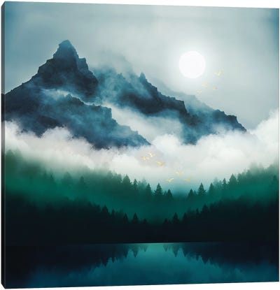 Midnight Moon Reflection Canvas Art Print - Mist & Fog Art