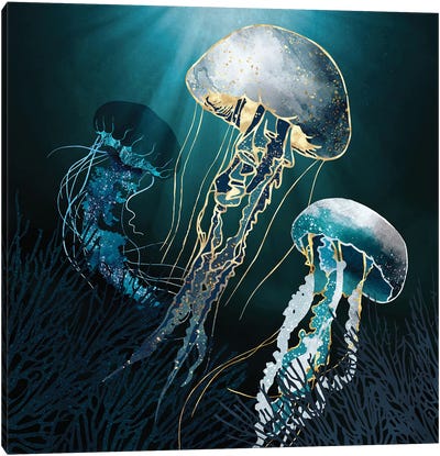 Metallic Jellyfish V Canvas Art Print - Jellyfish Art