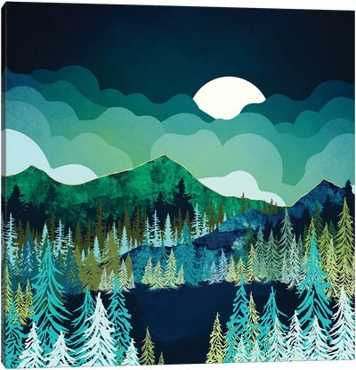 Lakeside Reflection Canvas Art Print - Pine Tree Art