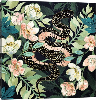 Metallic Floral Snake Canvas Art Print - Reptile & Amphibian Art
