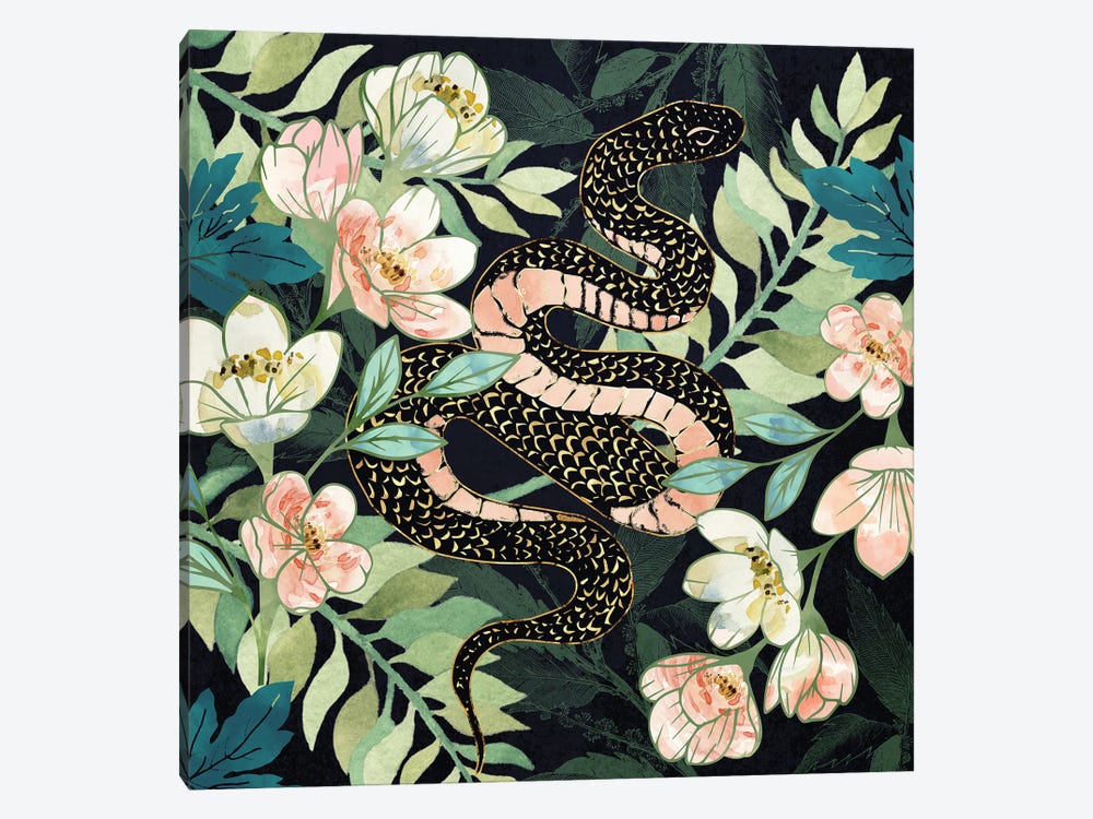 Metallic Floral Snake by SpaceFrog Designs 1-piece Canvas Print