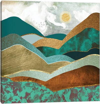 Golden Hills Canvas Art Print - Blue & Green Art