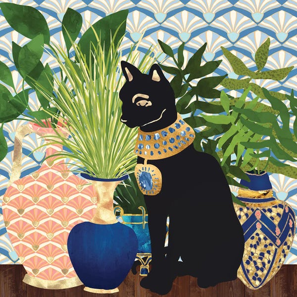 Egyptian Cat With Plants
