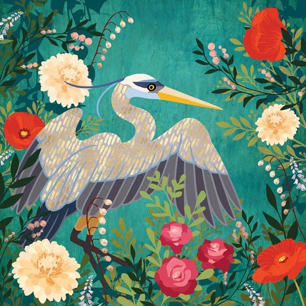 Large Modern Art - Canvas Prints: Bohemian Floral Heron by SpaceFrog Designs