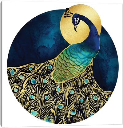 Golden Peacock Canvas Art Print - Indian Décor