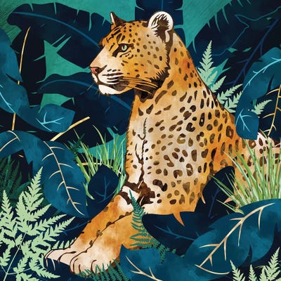 SpaceFrog Designs - Canvas Prints: Leopard And Indigo Botanical
