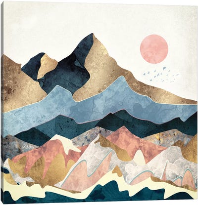 Golden Peaks Canvas Art Print - Mountain Art