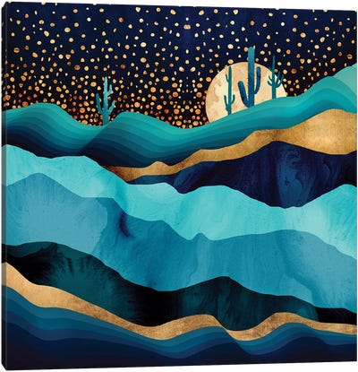 Indigo Desert Night Canvas Art Print - Abstract Shapes & Patterns