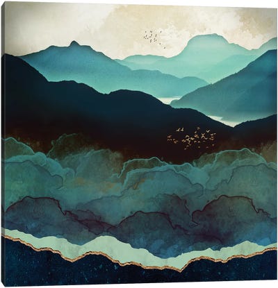 Indigo Mountains Canvas Art Print - Teal Art