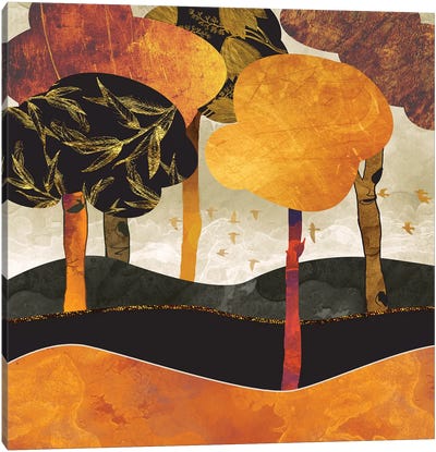 Metallic Forest Canvas Art Print - Orange Art