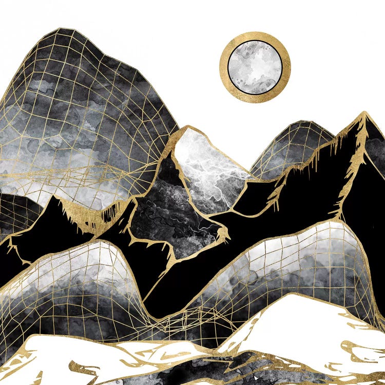 Minimal Black And Gold Mountains by SpaceFrog Designs wall art