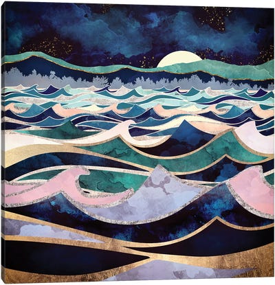 Moonlit Ocean Canvas Art Print - Pantone 2020 Classic Blue
