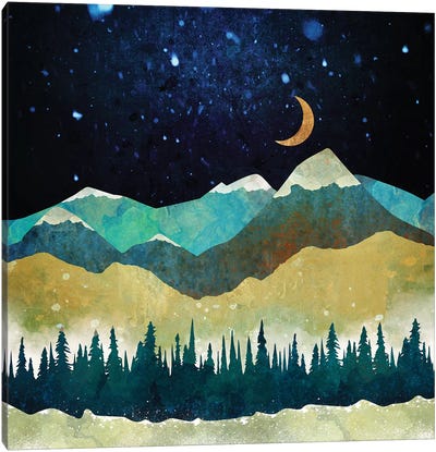 Snow Night Canvas Art Print - Mountain Art