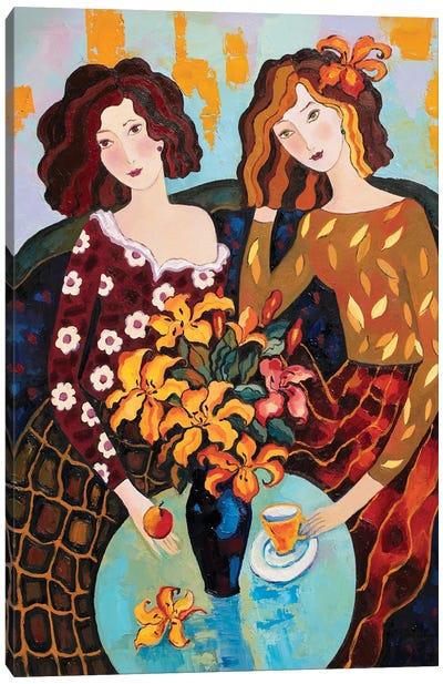 Girls And Flowers Canvas Art Print