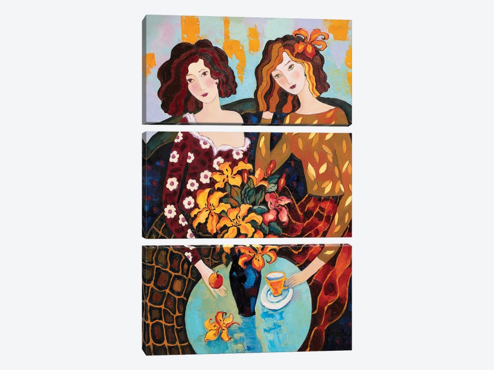 Girls And Flowers by Sidorov Fine Art 3-piece Canvas Print
