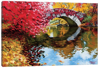Gapstow Bridge Red Fall Canvas Art Print - Sidorov Fine Art