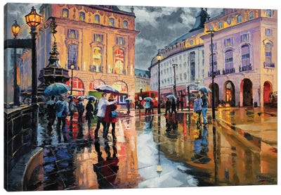 A Rainy Outing At Piccadily Circus Canvas Art Print - Sidorov Fine Art
