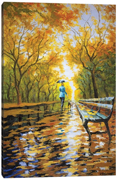 Walking The Dog Autumn Alley Canvas Art Print - Sidorov Fine Art