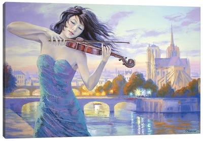 Nocturne In Purple Shades Notre-Dame de Paris Canvas Art Print - Sidorov Fine Art