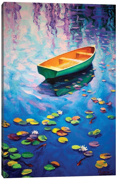 Secluded Pond Canvas Art Print - Rowboat Art