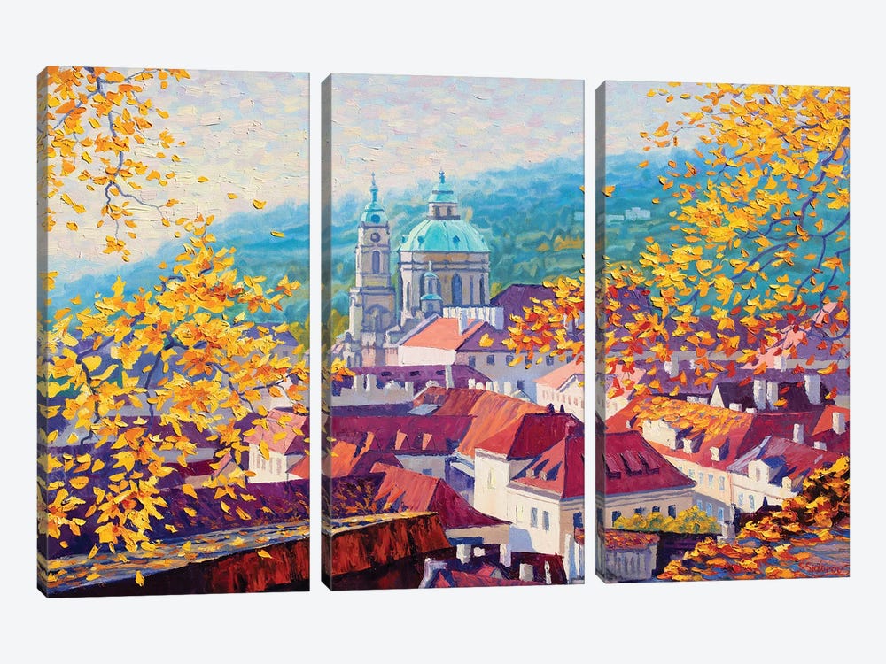 Autumn Morning In Prague by Sidorov Fine Art 3-piece Canvas Print