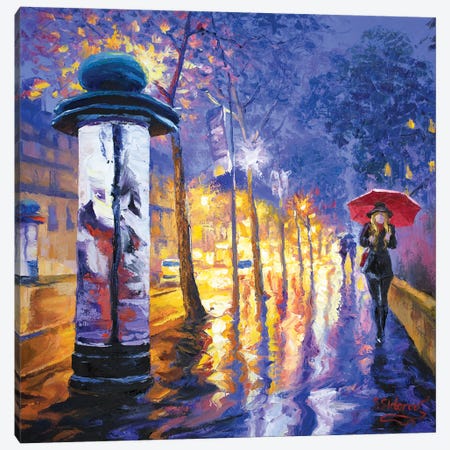 Night Light Parisian Street Canvas Print #SFI55} by Sidorov Fine Art Canvas Art