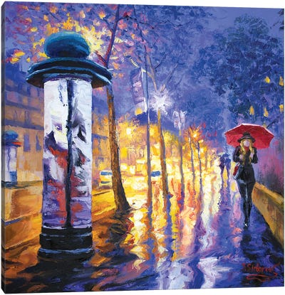 Night Light Parisian Street Canvas Art Print - Sidorov Fine Art